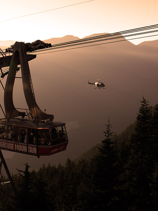 Helicopter and tram at Grouse Mountain