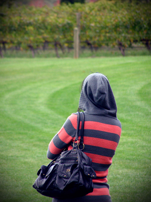 Girl looking out over vineyards